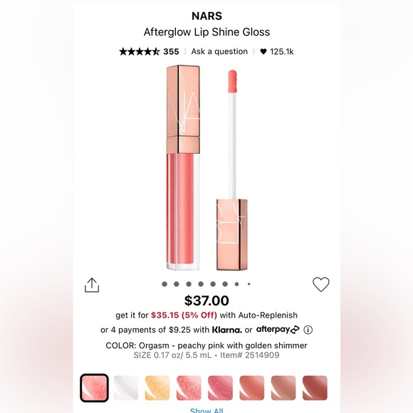 NIB Nars Full Vinyl Lip Lacquer Shade Orgasm - Picture 5 of 5